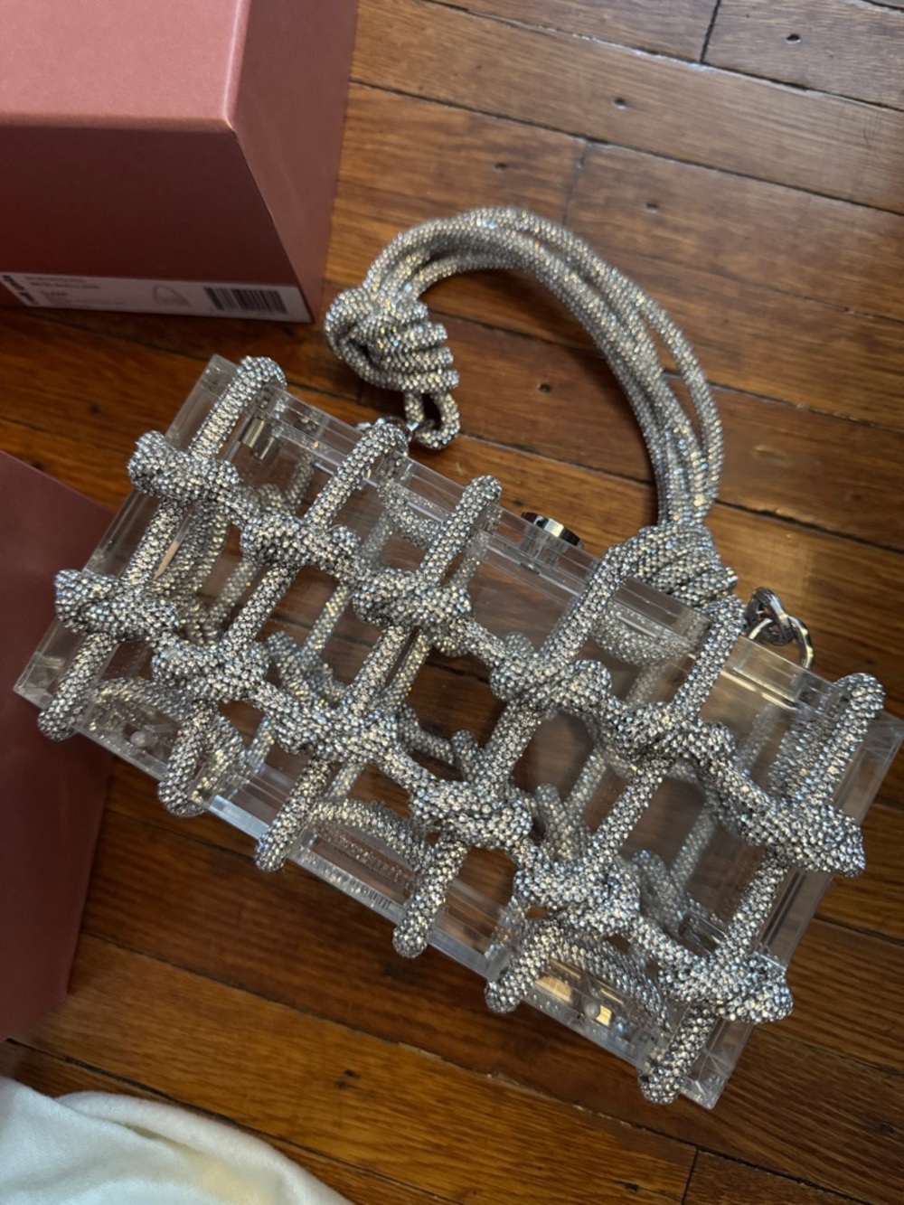 cult gaia Clear Acrylic Box Clutch with Silver Crystal Lattice